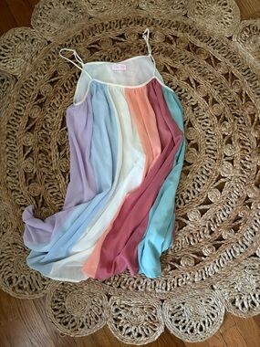 Pink Lily Rainbow Stripe Flowly dress with sewn in slip